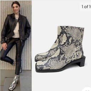 Zara Black and White Snake Print Ankle Boots